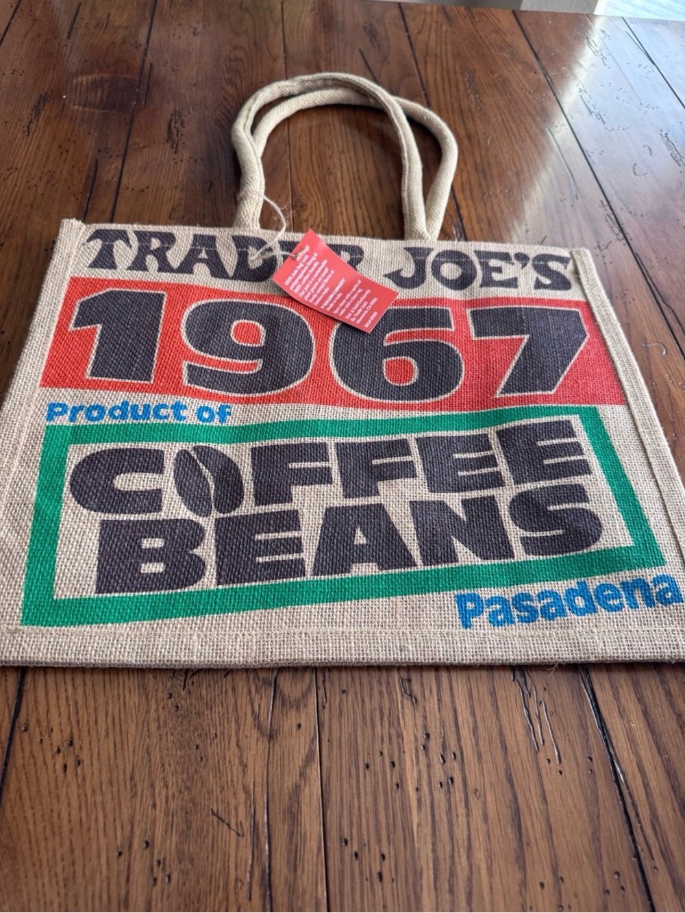 Trader Joe’s Reusable Jute Tote Coffee Beans 9 Gallon Shopping Bag